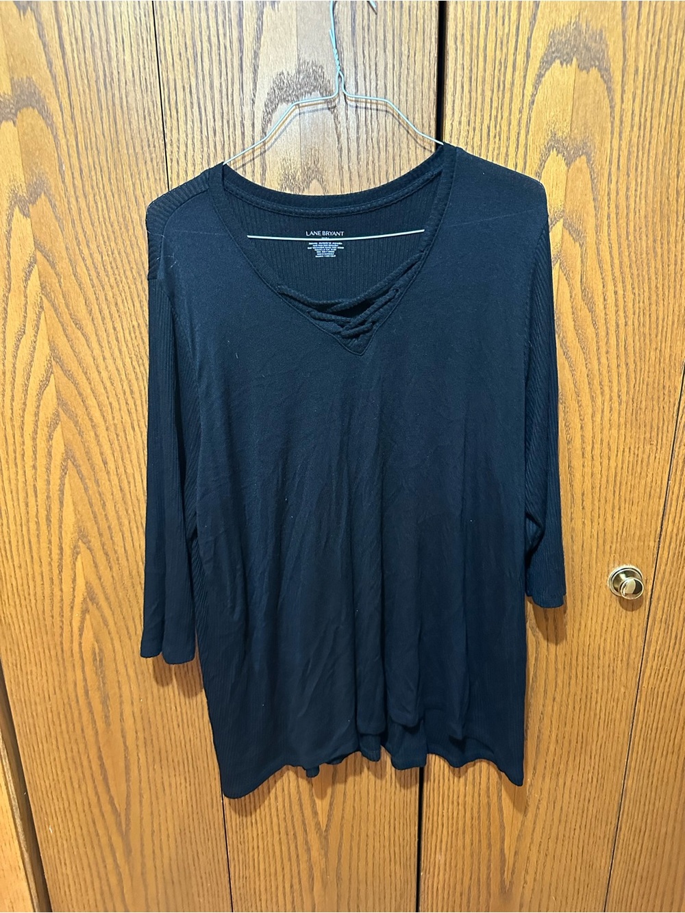 Lane Bryant Black V-Neck Crisscross Long Sleeve Top